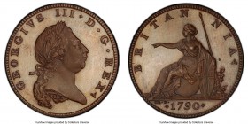 George III bronzed Proof Pattern 1/2 Penny 1790 PR65+ PCGS, Peck-1007. By W. Taylor after Droz. Charming, a Taylor restrike with exceptional quality e...