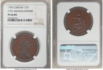 George III bronzed Proof Restrike 1/2 Penny 1790-SOHO PR64 Brown NGC, Soho mint, Peck-991 (VR). By Droz. Darkly frosted over the central features to c...