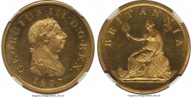 George III gilt-copper Proof Penny 1807-SOHO PR62+ Ultra Cameo NGC, Soho mint, KM-Unl., Peck-1344* (EXR). Oblique grained edge. Awarded the second hig...