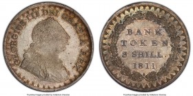 George III "Draped Bust" Bank Token of 3 Shillings 1811 MS65 PCGS, KM-Tn4, S-3769, ESC-415. A sparking, lustrous gem with dappled gold tone in the mar...