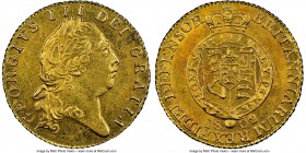 George III gold 1/2 Guinea 1802 MS63 NGC, KM649, S-3736. Tied for the finest seen to-date at NGC with only one a point finer at PCGS, and a far superi...