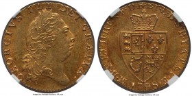 George III gold Guinea 1798 MS61 NGC, Royal mint, KM609, S-3729. Fifth bust. Spade type. A popular spade issue that features reddish highlights across...