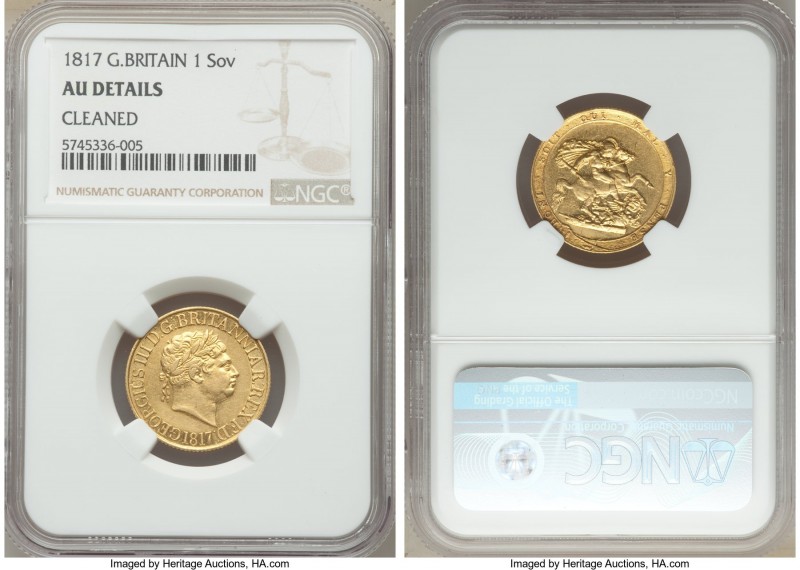 George III gold Sovereign 1817 AU Details (Cleaned) NGC, KM674, S-3785. The firs...