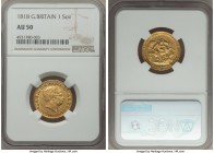 George III gold Sovereign 1818 AU50 NGC, KM674, S-3785A. A comparatively elusive date next to the sovereigns of 1817 and 1820, and one which comes alm...