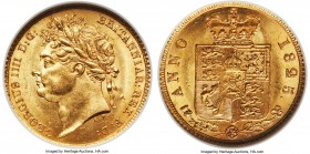 George IV gold 1/2 Sovereign 1825 MS63 NGC, KM689, S-3803. Featuring George's laureate portrait. A highly lustrous fractional Sovereign with pleasing ...