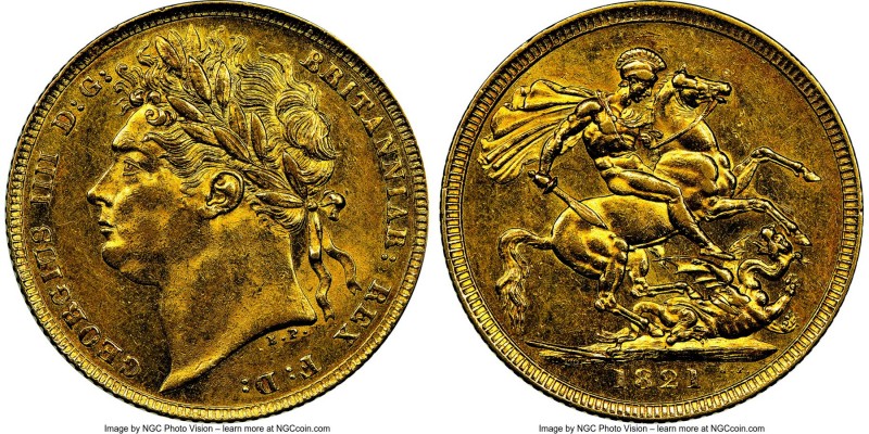 George IV gold Sovereign 1821 AU58 NGC, KM682, S-3800. Very much on the cusp of ...