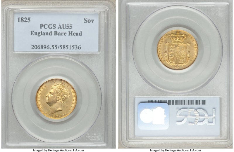 George IV gold Sovereign 1825 AU55 PCGS, KM696, S-3801. Bare head bust. With onl...