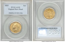 George IV gold Sovereign 1825 AU55 PCGS, KM696, S-3801. Bare head bust. With only extremely minimal traces of handling and rather original, satiny fin...