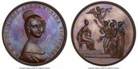"The Majority of Princess Victoria" bronzed Specimen Medal 1837 SP64 PCGS, BHM-1736. 50mm. By Thomas Halliday. Possessing a rich violet tone on the ob...