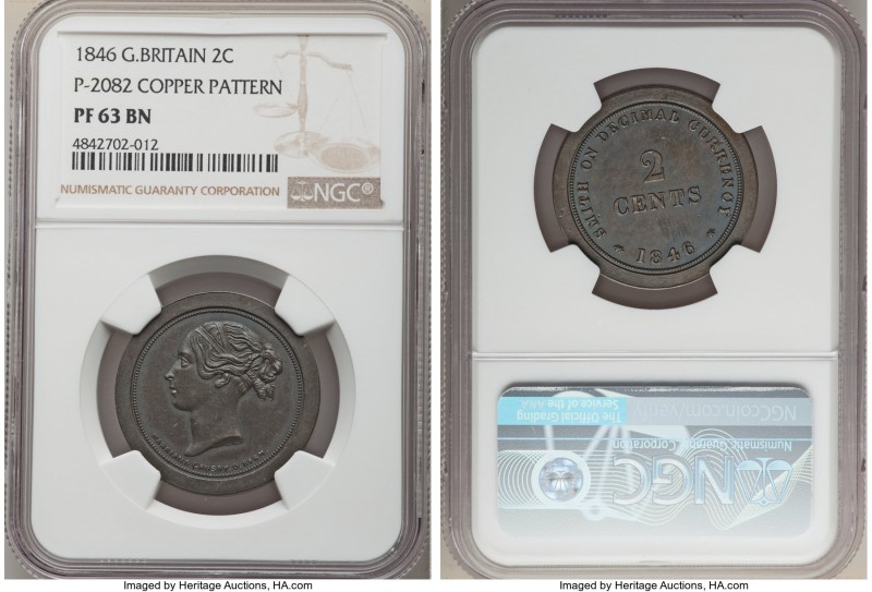 Victoria copper Proof Pattern 2 Cents 1846 PR63 Brown NGC, KM-Unl., Peck-2082 (V...