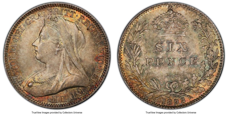 Victoria 6 Pence 1893 MS66 PCGS, KM779, S-3941. Showcasing a delightful interpla...