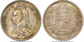 Victoria 1/2 Crown 1887 MS65 NGC, KM764, S-3924. Fully appealing with a singular appearance created by cobalt peripheral tones. 

HID09801242017