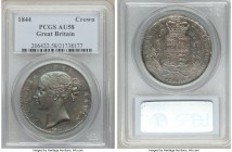 Victoria Crown 1844 AU58 PCGS, KM741, S-3882. Beautifully endowed with an aqua tone over slate gray surfaces, and conditionally fleeting. 

HID0980124...