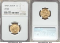 Victoria gold 1/2 Sovereign 1845 AU55 NGC, KM735.1, S-3859. A very rare date in this grade, and the finest publicly offered in some time. Listed as R3...