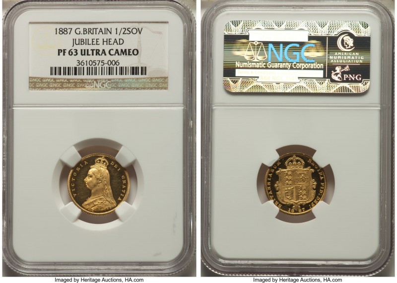 Victoria gold Proof 1/2 Sovereign 1887 PR63 Ultra Cameo NGC, KM766, S-3869, WR-3...