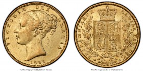 Victoria gold Sovereign 1855 AU53 PCGS, KM736.1, S-3852D. Variety with WW incuse on truncation. 

HID09801242017