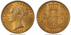 Victoria gold Sovereign 1869 MS63 PCGS, KM736.2, S-3853, Die #30. Peach toning over muted cartwheel surfaces. 

HID09801242017