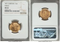 Victoria gold "Shield" Sovereign 1871 MS64 NGC, KM736.2. S-3856. Die # 30. Honey gold with rose colored toning, very well struck. 

HID09801242017