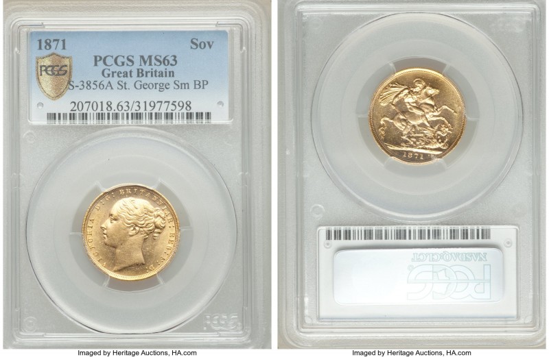 Victoria gold "St. George" Sovereign 1871 MS63 PCGS, KM752, S-3856. 

HID0980124...