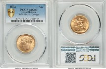 Victoria gold "St. George" Sovereign 1872 MS65 PCGS, KM752, S-3856A. AGW 0.2355 oz.

HID09801242017