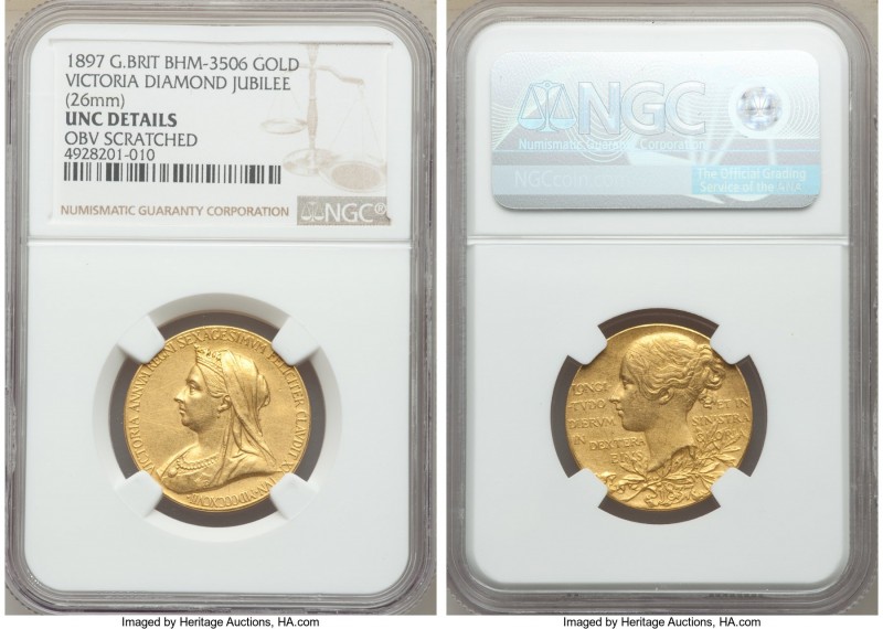 Victoria gold "Diamond Jubilee" Medal 1897 UNC Details (Obverse Scratched) NGC, ...