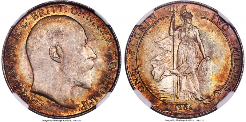 Edward VII Florin 1906 MS65 NGC, KM801, S-3981. A scarcer date in impressive gem...