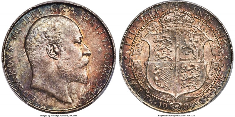 Edward VII 1/2 Crown 1909 MS64 PCGS, KM802, S-3980. Uncommon in this high a grad...