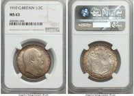 Edward VII 1/2 Crown 1910 MS63 NGC, KM802. A well preserved piece displaying a balanced champagne hue on the obverse and a framed effect around the lu...
