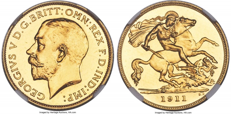 George V gold Proof 1/2 Sovereign 1911 PR66 NGC, KM819, S-4006. Near-perfect, a ...