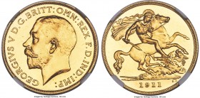 George V gold Proof 1/2 Sovereign 1911 PR66 NGC, KM819, S-4006. Near-perfect, a stunning gem with watery fields and a near-cameo level of definition t...