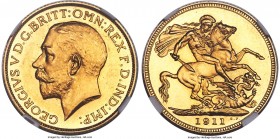 George V gold Proof Sovereign 1911 PR63 Cameo NGC, KM820, S-3996. A very appealing example of George V's coronation Proof Sovereign, fields sleek and ...
