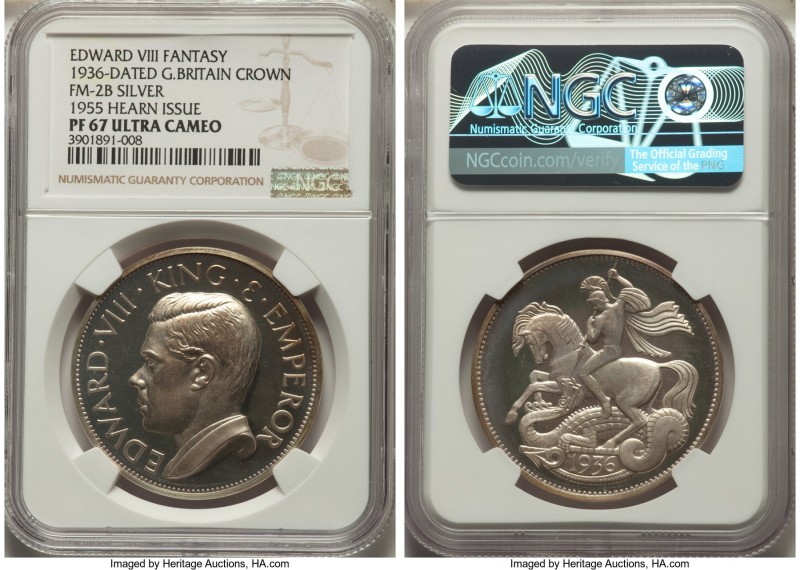 Edward VIII silver Proof Fantasy Crown 1936-Dated (1955) PR67 Ultra Cameo NGC, K...