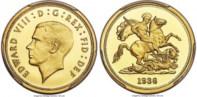 Edward VIII gold Proof Fantasy Sovereign 1936-Dated PR68 Deep Cameo PCGS, KM-XM8. Struck in 9 carat gold. An amusing near-perfect Proof gap-filler for...