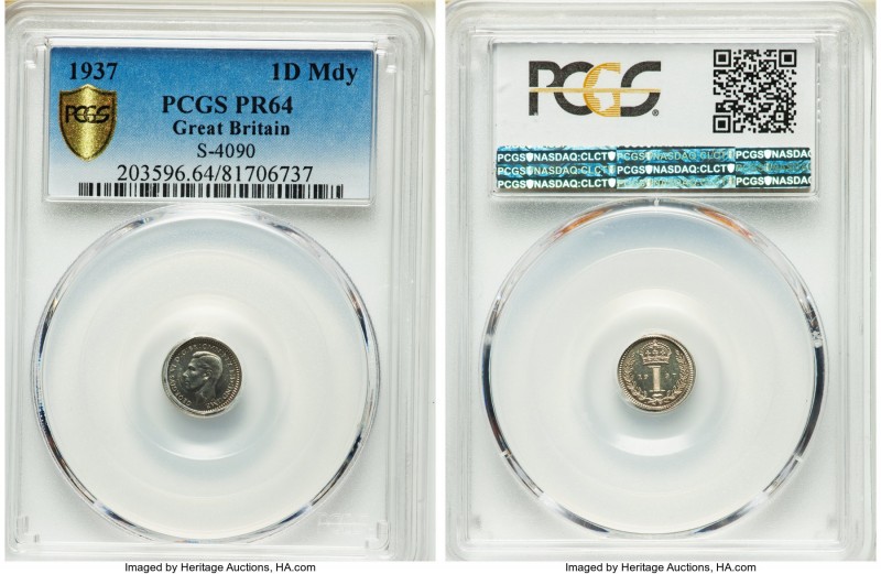 George VI 15-Piece Certified Proof Set 1937 PCGS, 1) Maundy Penny - PR64, S-4090...