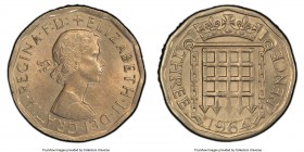 Elizabeth II Mint Error - Wrong Planchet 3 Pence 1964 MS64 PCGS, KM900. Struck on 4.6gm copper nickel planchet.

HID09801242017