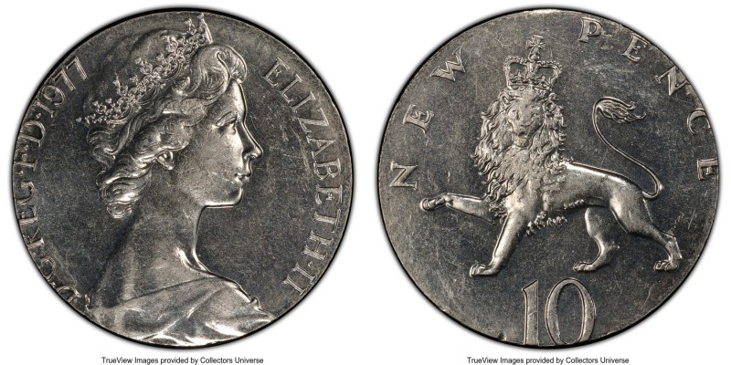 Elizabeth II Mint Error - Wrong Planchet 10 New Pence 1977 MS62 PCGS, KM912. Str...