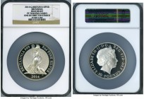 Elizabeth II silver Proof High-Relief "Britannia" 10 Pounds (5 oz) 2014 PR70 Ultra Cameo NGC, KM-Unl. Mintage: 1,350. One of the first 750 struck. A d...