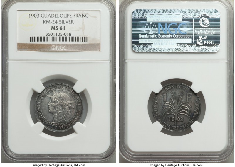 French Colony silver Essai Franc 1903 MS61 NGC, KM-E4, Lec-55. A pattern issue w...