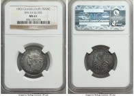 French Colony silver Essai Franc 1903 MS61 NGC, KM-E4, Lec-55. A pattern issue which frequently is found cleaned or wiped, and thus proves a rare find...