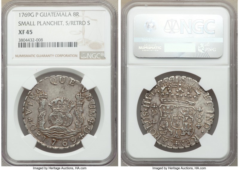 Charles III 8 Reales 1769 G-P XF45 NGC, Guatemala City mint, KM27.2, Calbeto-Unl...