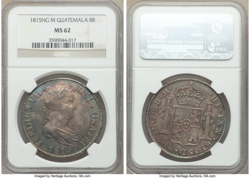 Ferdinand VII 8 Reales 1815 NG-M MS62 NGC, Guatemala City mint, KM69. This coin,...