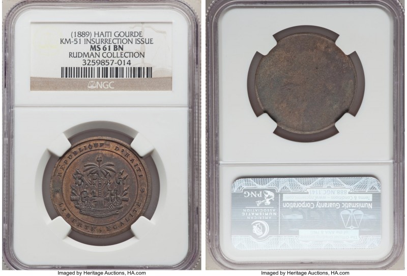 General Florvil Hippolyte Uniface Counterstamped Insurrection Gourde ND (c. 1889...