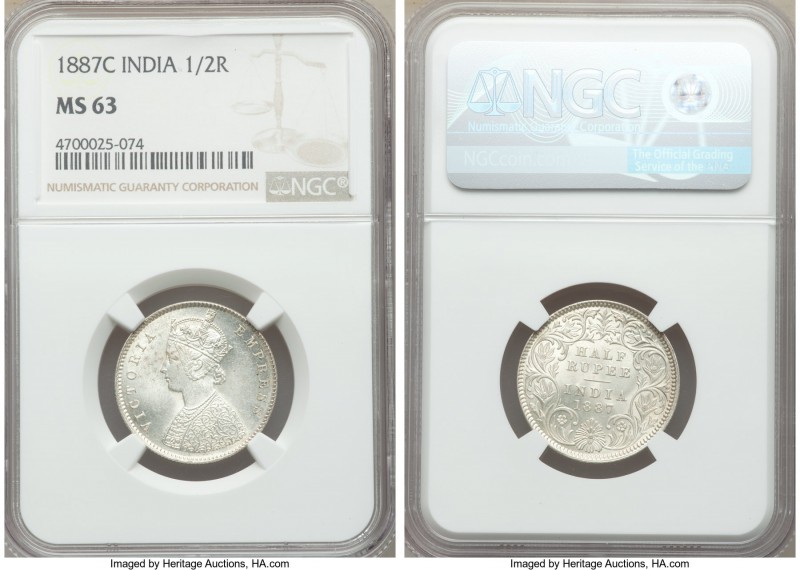 British India. Victoria 1/2 Rupee 1887-C MS63 NGC, Calcutta mint, KM491. Type A ...