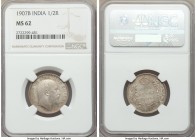 British India. Edward VII 1/2 Rupee 1907-B MS62 NGC, Bombay mint, KM507. Showcasing a nearly problem-free obverse, clearly struck from well-polished d...