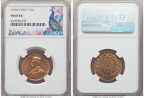British India. George V 1/4 Anna 1916-(C) MS65 Red and Brown NGC, Calcutta mint, KM512. A better grade for this circulation strike, die polish reveali...