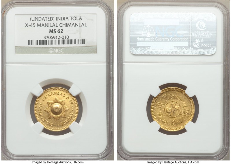 British India. Manilal Chimanlal & Co. Private gold Tola ND (1940) MS62 NGC, KM-...