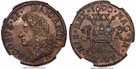 James II Gunmoney 1/2 Crown 1690 MS63 NGC, KM95, S-6580B. May 1690 issue. Slight porosity, the dies clearly worn (the reverse exhibiting a substantial...