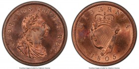 George III Proof Penny 1805 PR65 Red and Brown PCGS, Soho mint, KM148.1, S-6620. Engrailed edge variety. Nearly full red and absolutely gem.

HID09801...
