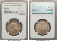 Italian Colony. Vittorio Emanuele III Rupia 1912-R MS63 NGC, Rome mint, KM6. Sunset toned and a great conditional rarity at the choice level, none ran...