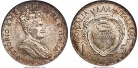 Italian Colony. Vittorio Emanuele III 5 Lire 1925-R MS63 NGC, Rome mint, KM7. 

HID09801242017